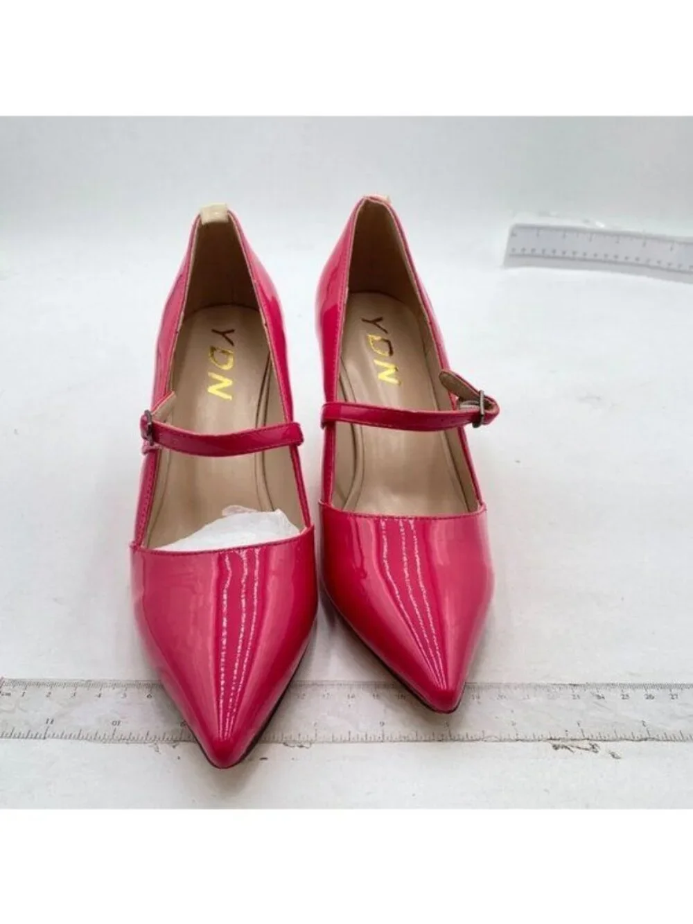 YDN Women Mary Jane Pointed Toe Mid Heels Pumps Slip On Buckled Dress Shoes Pink
